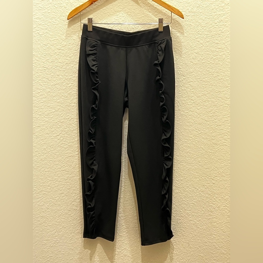 HUE Black Ruffle Trim Pants